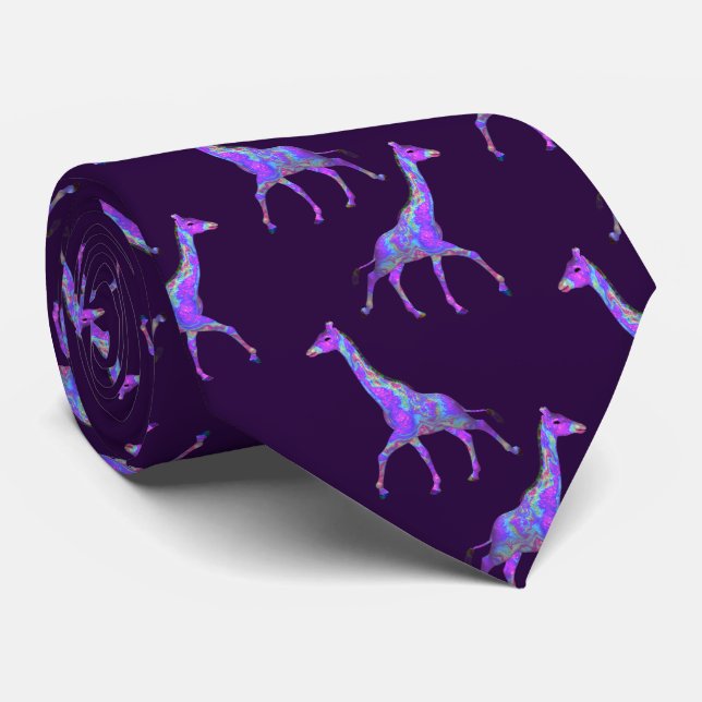 Sparkling Psychedelic Purple Pink Giraffe Tie (Rolled)