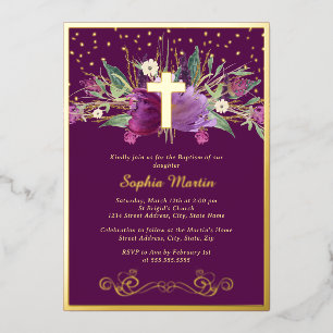 Sparkling Purple Amethyst Floral Cross Baptism