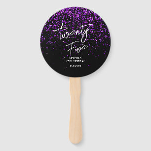 Sparkling Purple Glitter Black Any Age Birthday Hand Fan