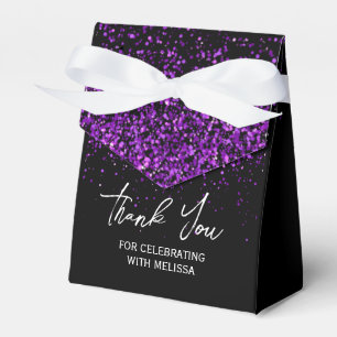 Sparkling Purple Glitter Black Birthday Thank You Favour Box