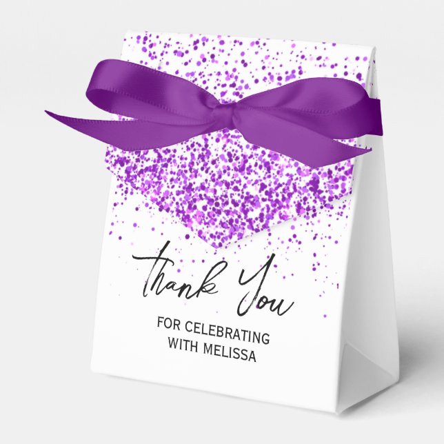 Sparkling Purple Glitter White Birthday Thank You Favour Box (Front Side)