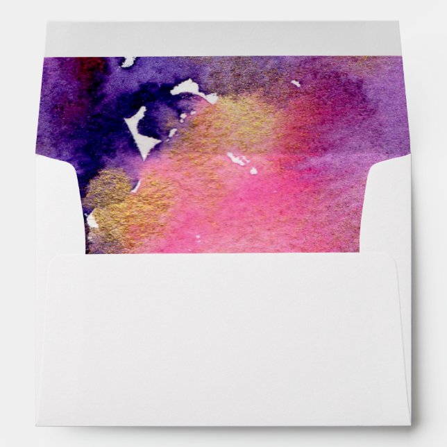Sparkling Purple & Gold Watercolor Envelope (Back (Bottom))