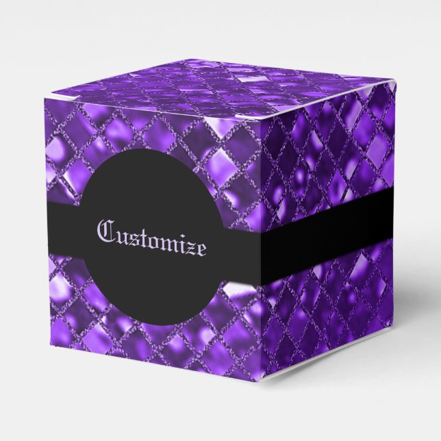 Sparkling Purple Mosaic Pattern Cube Favour Box (Front Side)