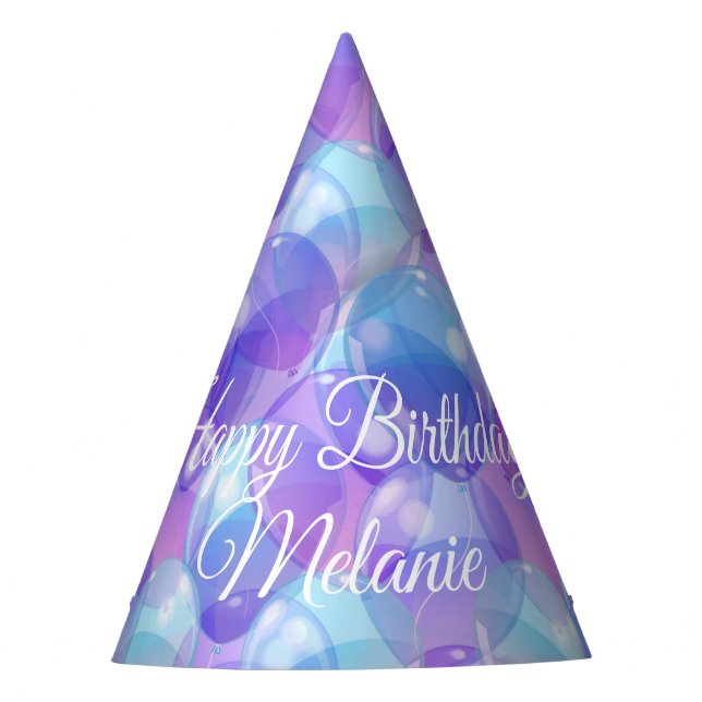 Sparkling Purple Teal Blue Birthday Party Balloons Hat (Front)
