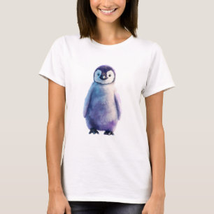 Sparkling Purple Watercolor Penguin Chick Women T-Shirt