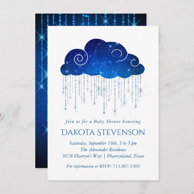 Sparkling Rain | Bold Royal Blue Baby Shower Invitation (Front/Back)