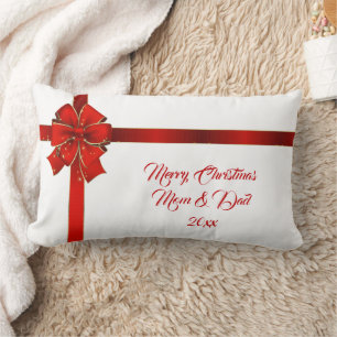 Sparkling Red Bow Season's Greetings Lumbar Cushion