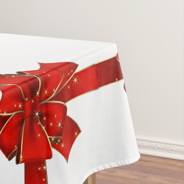 Sparkling Red Bow Season's Greetings Table Cloth (In Situ)