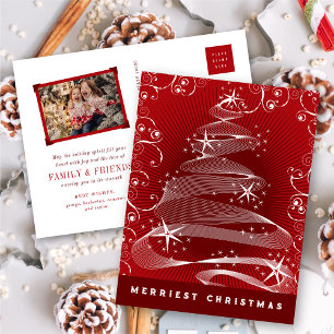 Sparkling Red Christmas Tree Abstract Swirls Chic Holiday Postcard