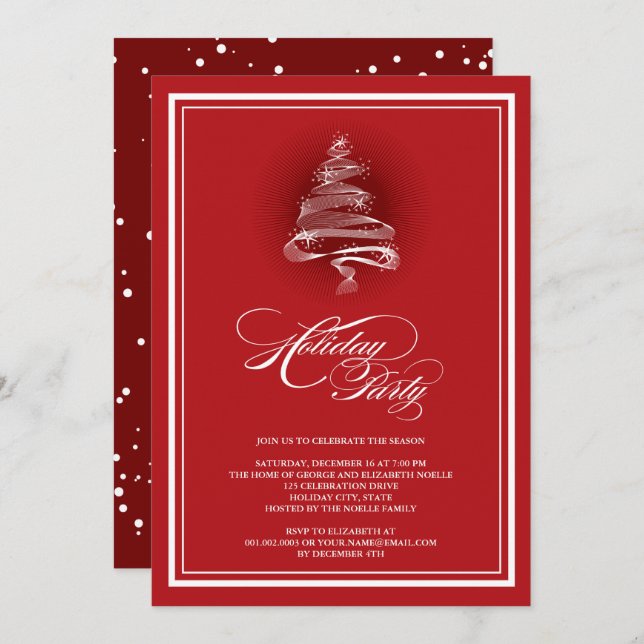 Sparkling Red Christmas Tree Holiday Party Invite (Front/Back)