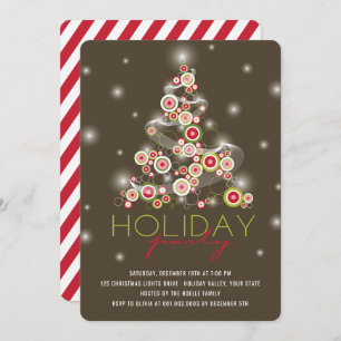 Sparkling Red Christmas Tree Holiday Party Invite
