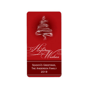 Sparkling Red Christmas Tree Swirls Holiday Gift T Label