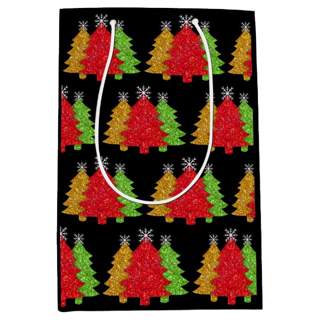 Sparkling red gold green Christmas tree snowflake Medium Gift Bag (Front)