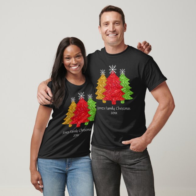 Sparkling red gold green Christmas tree snowflake T-Shirt (Unisex)