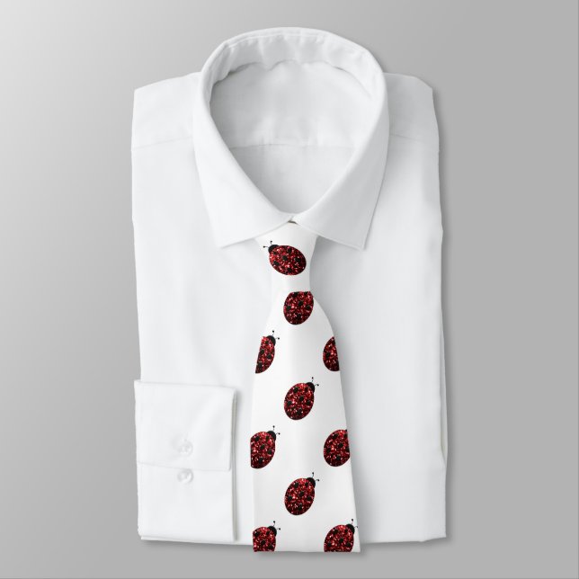 Sparkling red sparkles Ladybird Ladybug pattern Tie (Tied)