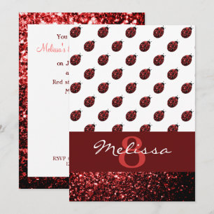 Sparkling red sparkles Ladybug Birthday Invitation