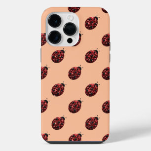 Sparkling red sparkles Ladybug pattern peach iPhone 14 Pro Max Case