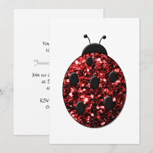Sparkling red sparkles Ladybug Personalise Invitation