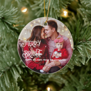 Sparkling Red Star Merry Bright Christmas  Ceramic Tree Decoration