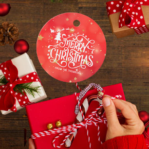 Sparkling Red Star Merry Christmas Favour Tags
