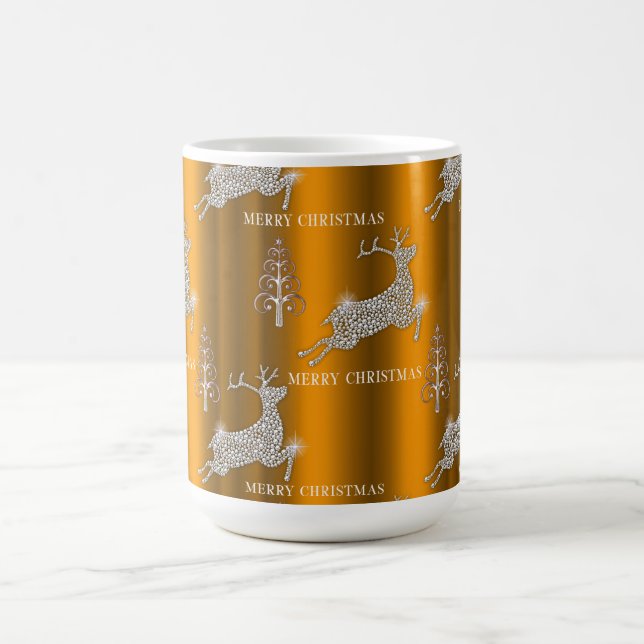 Sparkling Reindeer on Gold Christmas Coffee Mug (Center)