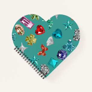 Sparkling Rhinestone Heart Turquoise Notebook