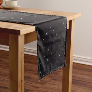 Sparkling Rhinestone Shiny Diamond Black Material Long Table Runner