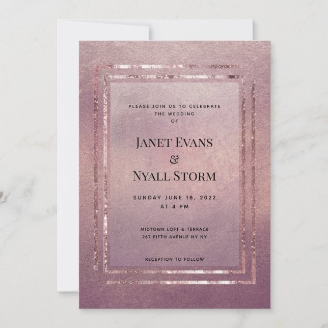 Sparkling Rose Gold Frames Wedding Invitation (Front)