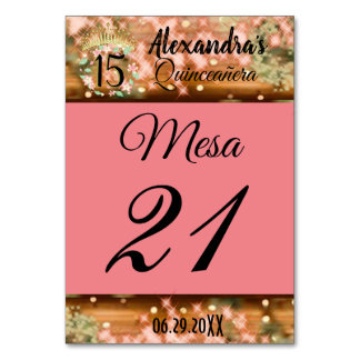 Sparkling Rose Gold Spanish Quinceañera Princess  Table Number