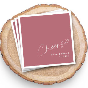 Sparkling Rose Gold! White Cheers & Heart Wedding Napkin