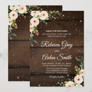 Sparkling rustic floral Wood Wedding Invitation