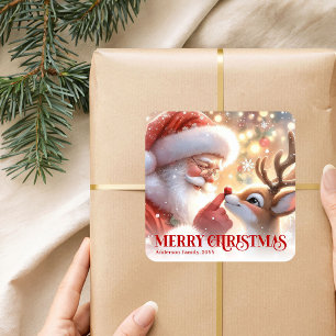 Sparkling Santa Rudolph Personalized Christmas   Square Sticker