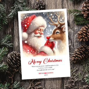 Sparkling Santa With Rudolph Festive Greeting Card