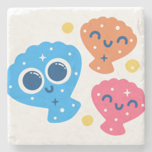 Sparkling seashells stone coaster