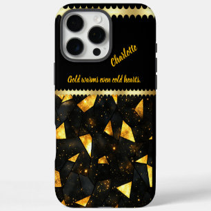 Sparkling shattered gold marble in dark iPhone 16 pro max case