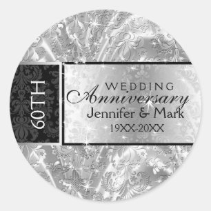 Sparkling Silver 60th Wedding Anniversary Classic Round Sticker