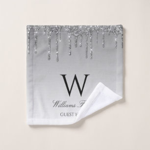 sparkling silver glitter bath towel set