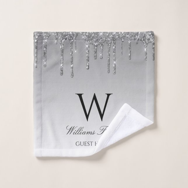 sparkling silver glitter bath towel set (Wash Cloth)