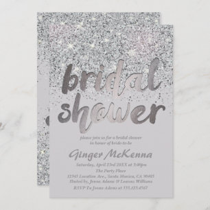 Sparkling Silver Glitter Bridal Shower Invitations