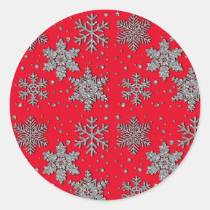 Sparkling silver glitter snowflakes classic round sticker