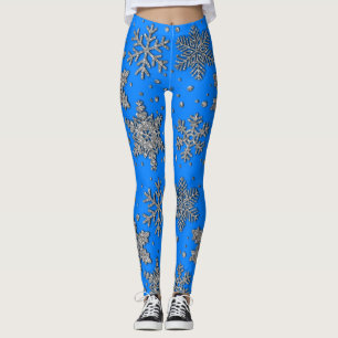 Sparkling silver glitter snowflakes     leggings