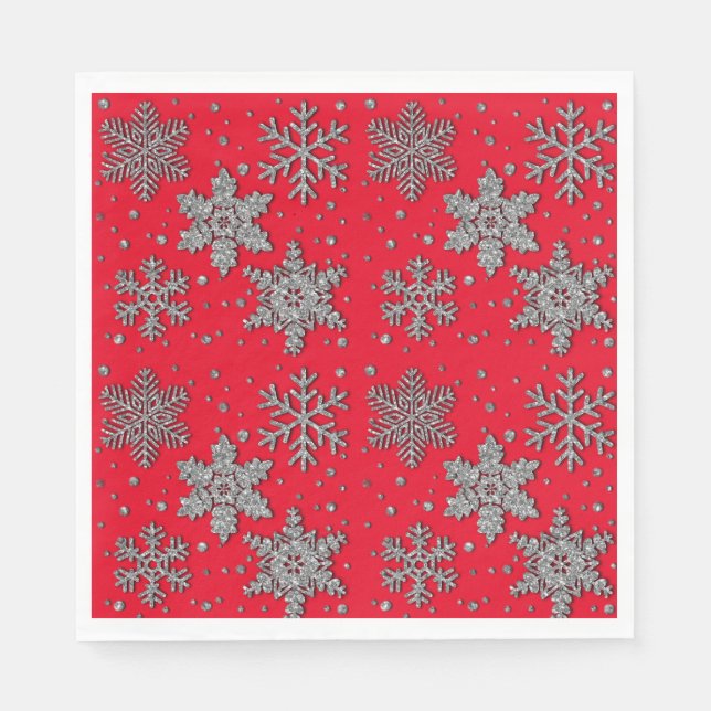 Sparkling silver glitter snowflakes  napkin (Front)