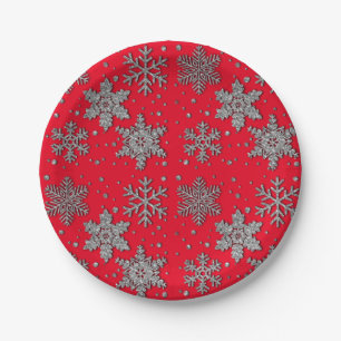 Sparkling silver glitter snowflakes   paper plate
