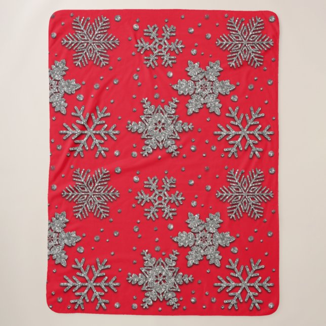 Sparkling silver glitter snowflakes   sherpa blanket (Front)