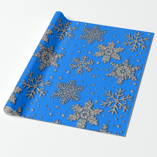 Sparkling silver glitter snowflakes   wrapping paper (Unrolled)