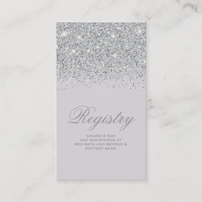 Sparkling Silver Glitter Wedding Registry Card (Front)