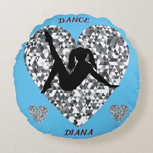 Sparkling Silver Heart Dance Round Cushion (Front)
