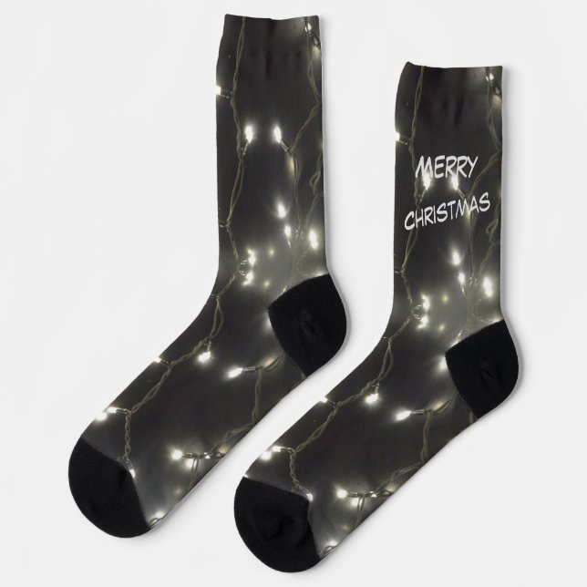 Sparkling Silver Lights Christmas Cust. Crew Socks (Left)