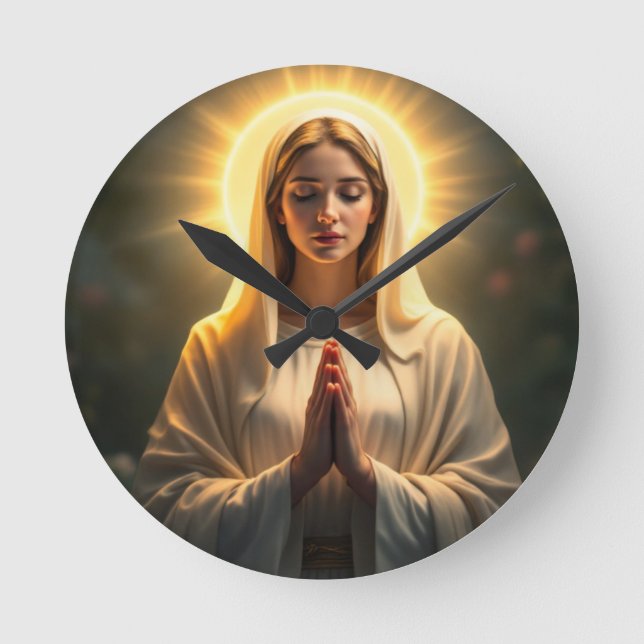 Sparkling Sincerity: Virgin Mary Prayer Round Clock (Front)
