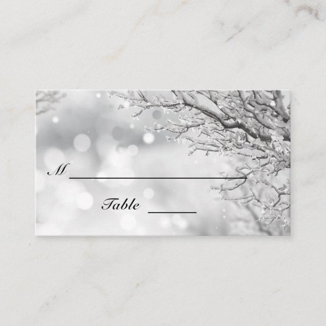 Sparkling Snow and Ice Winter Wedding Flat Place Card (Front)